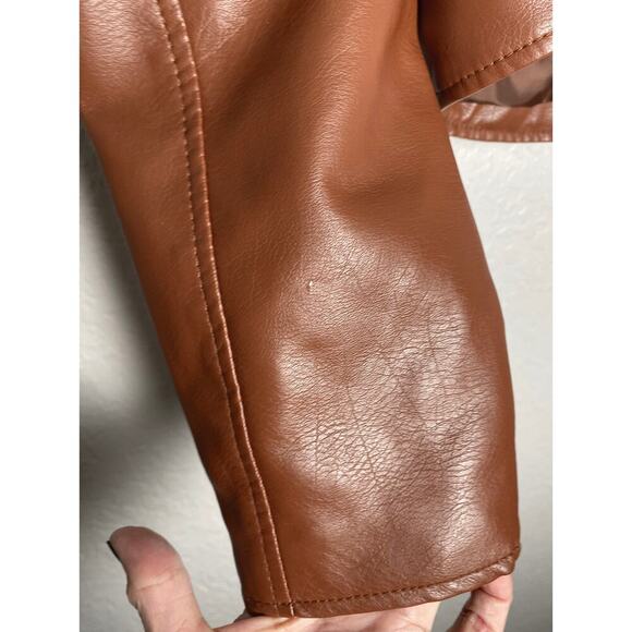 Anthropologie Women's The Saige Faux Vegan Leather Moto Jacket Brown City Biker - Picture 11 of 12